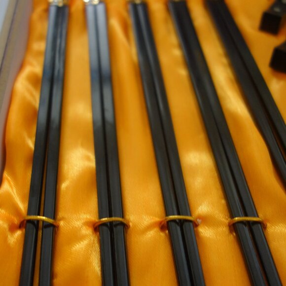 Set of Four(4) Chop Sticks with Fancy Metal Top with Ball Box Included - Picture 9 of 14